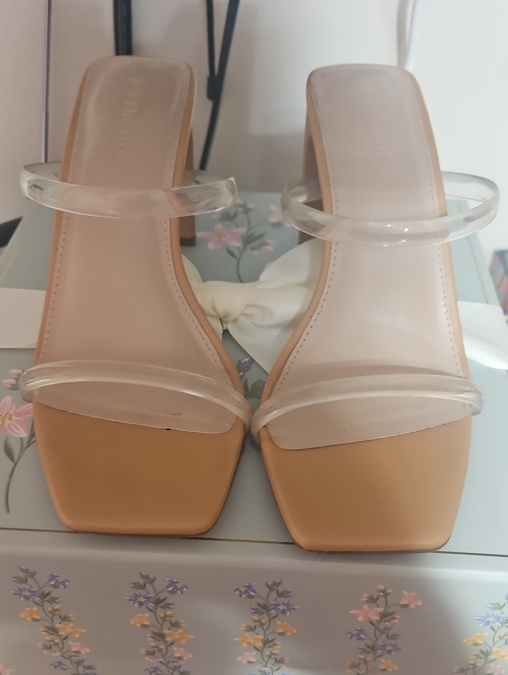 Clear-Strap Tan Block Heel Sandals for Women